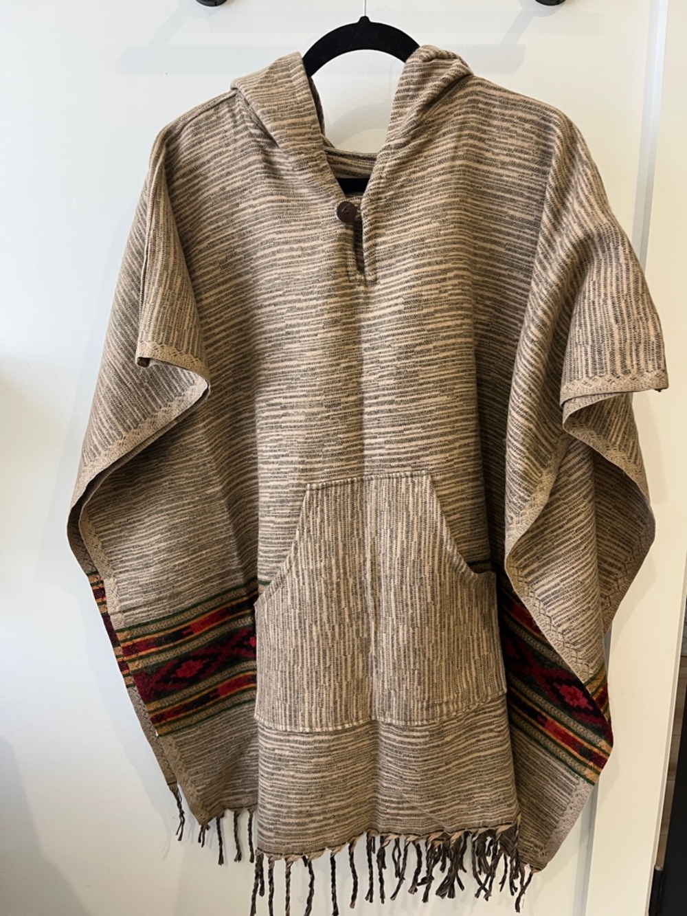 Striped Hooded Poncho with Southwestern Accent